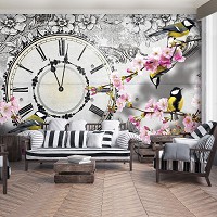 Флизелиновые фотообои в интерьере 312x219 см Часы с цветами и птичками (1793VEXXL)+клей