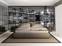 Флізелінові фотошпалери міст світу 416x254 см Чорно-білий горизонт Нью-Йорка Бруклінський міст (1819VEXXXL)+клей