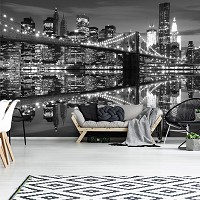Флізелінові фотошпалери 254x184 см Чорно-білий горизонт Нью-Йорка Бруклінський міст (1819V4)+клей - вид 6 мініатюра