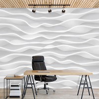 Флизелиновые фотообои абстракция в интерьере 254x184 см 3Д Белые волны на стене (1835V4)+клей