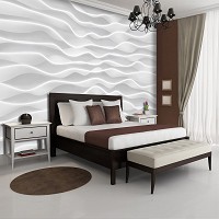 Флизелиновые фотообои геометрический узор 368x254 см 3Д Белые волны на стене (1835V8)+клей