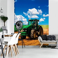 3 д флизелиновые фотообои природа 206x275 см Зеленый трактор на поле (1909VEA) +клей