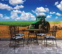 Флизелиновые 3Д фотообои природа 254x184 см Зеленый трактор в поле (1909V4)+клей