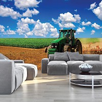 3д флизелиновые фотообои природа 368x254 см Зеленый трактор в поле (1909V8)+клей