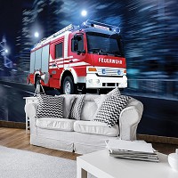 Флізелінові 3Д фотошпалери 416x254 см Пожежна машина у нічному місті (1924VEXXXL)+клей - вид 6 мініатюра