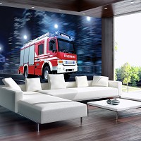 Флизелиновые фотообои 3Д 368x254 см Пожарная машина в ночном городе (1924V8)+клей