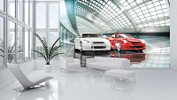 Флизелиновые фотообои в интерьере 312x219 см 3Д Транспорт Современные спортивные машины в автосалоне 1926VEXXL+клей