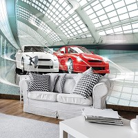 Флизелиновые фотообои для мальчиков 254x184 см 3Д Транспорт Современные спортивные машины в автосалоне 1926V4+клей