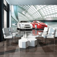 Флизелиновые фото обои для мальчиков 368x254 см 3Д Транспорт Современные спортивные машины в автосалоне (1926V8)+клей