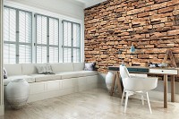 Флизелиновые фотообои на стену 312x219 см 3Д Структура Имитация камня Коричневая кирпичная стена (1927VEXXL)+клей