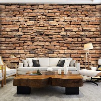 3д флизелиновые фотообои на кухню 416x254 см Структура Имитация камня Коричневая кирпичная стена (1927VEXXXL)+клей