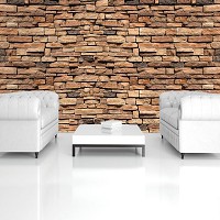 Флизелиновые узоры для фото обоев 254x184 см 3Д Структура Имитация камня Коричневая кирпичная стена (1927V4)+клей