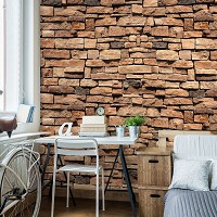 Флизелиновые фото обои 368х254 см 3Д Структура Имитация камня Коричневая кирпичная стена (1927V8)+клей