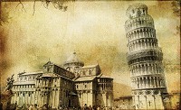 Флизелиновые фотообои в гостиную 416x254 см Город Пиза в сепии (195VEXXXL)+клей
