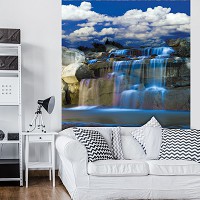 Флизелиновые фотообои 3Д природа 206x275 см Пейзаж Синий водопад и голубое небо (1965VEA)+клей