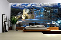 Флизелиновые фото обои природа 416х254 см 3Д Пейзаж Синий водопад и голубое небо (1965VEXXXL)+клей - вид 5 миниатюра