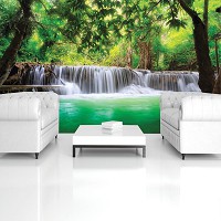 Флизелиновые фото обои 368х254 см 3D Пейзаж Природа Лес Зелень Волшебный водопад (1966V8)+клей