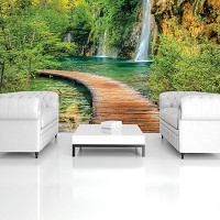 Флізелінові фотошпалери 254x184 см 3D Пейзаж Природа Дерев'яна пішохідна доріжка біля водоспаду (1967V4)+клей - вид 9 мініатюра