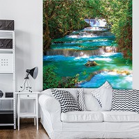 Флизелиновые фотообои природа весна 206x275 см 3Д Пейзаж Красивый лесной водопад (1968VEA)+клей