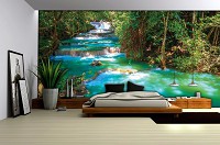 Флизелиновые фото обои красивые пейзажи 368x254 см 3D Природа лесной водопад (1968V8)+клей