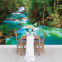 Флизелиновые фотообои лето пейзаж 312x219 см 3Д Природа Красивый лесной водопад (1968VEXXL)+клей