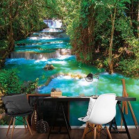 Флизелиновые фотообои 416x254 см 3D Пейзаж Природа Красивый лесной водопад (1968VEXXXL)+клей