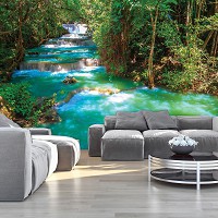 Флизелиновые фотообои лето пейзаж 312x219 см 3Д Природа Красивый лесной водопад (1968VEXXL)+клей - вид 7 миниатюра
