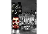 Флизелиновые фотообои город 184x254 см Черно-белый Лондон и красный двухэтажный автобус (196V4A)+клей