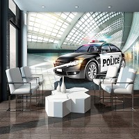 Флизелиновые фотообои на кухню 254x184 см 3Д Транспорт Автомобиль Полицейская машина в салоне (1975V4)+клей
