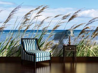 Флизелиновые фотообои 3д природа 368x254 см Ландшафт Небо Облака Море Трава на пляже (1976V8)+клей