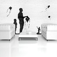 Флізелінові фотошпалери 312x219 см Графіті на білій цегляній стіні Діти запускають повітряного змія (1977VEXXL)+клей - вид 8 мініатюра