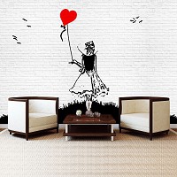 Флизелиновые фотообои кирпичная стена 312x219 см Девушка с воздушным шаром Бэнкси (1978VEXXL)+клей