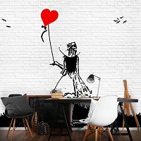 Флизелиновые фотообои кирпичная кладка 368x254 см Девушка с воздушным шаром Бэнкси (1978V8)+клей - вид 7 миниатюра