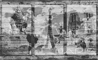 Флізелінові фотошпалери 254x184 см Пам'ятки Парижа на сірих дошках (1990V4)+клей