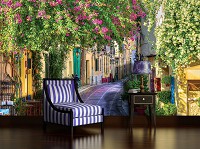 Флизелиновые фото обои город 368x254 см 3Д Архитектура Аллея Греческая улица с цветами (1996V8)+клей