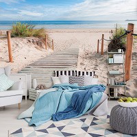 Флизелиновые фотообои с морской тематикой Пейзаж Пляж 416x254 см 3Д Дорожка на берегу океана (1998VEXXXL)+клей