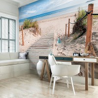 Море пляж флизелиновые фотообои Пейзаж Природа 254x184 см 3Д Дорожка на берегу океана (1998V4)+клей