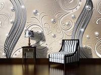 Абстрактні флізелінові фотошпалери 368x254 см Камені діамантів та візерунки на бежевому фоні (2010V8)+клей - вид 5 мініатюра