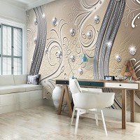 Флизелиновые фото обои 416x254 см Камни бриллиантов и узоры на бежевом фоне (2010VEXXXL)+клей