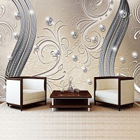 Абстрактные флизелиновые фотообои 254x184 см Камни бриллиантов и узоры на бежевом фоне (2010V4)+клей