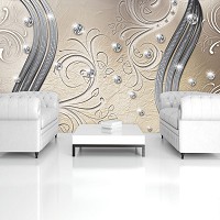 Флизелиновые фото обои абстракция на стену 312x219 см Камни бриллиантов и узоры на бежевом фоне (2010VEXXL)+клей