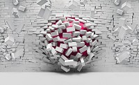Флизелиновые фотообои 460x300 см 3D красный шар и белая кирпичная стена (20128V12) +клей