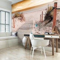 Флизелиновые 3Д фотообои для спальни 312x219 см Пляж выход к морю (2020VEXXL)+клей