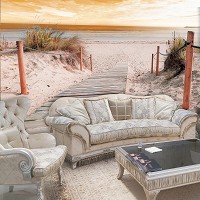 Флизелиновые 3Д фотообои в спальню над кроватью 254x184 см Пляж выход к морю (2020V4)+клей