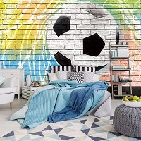 Кирпичные флизелиновые фотообои 416x254 см Граффити - Футбол на кирпичной стене (2021VEXXXL)+клей - вид 8 миниатюра