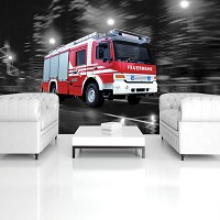 Флізелінові фотошпалери 368x254 см Пожежна машина на тлі чорно-білого міста (2022V8)+клей - вид 8 мініатюра