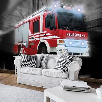 Флизелиновые фотообои 416x254 см Пожарная машина на черно-белом фоне (2023VEXXXL)+клей