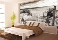 Флизелиновые фотообои для зала 368x254 см Черно-белый пляж выход к морю (2024V8)+клей