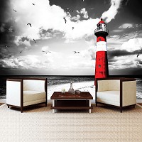 Море флізелінові фотошпалери 368x254 см Маяк та чайки (2026V8)+клей - вид 7 мініатюра