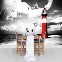 Флизелиновые фотообои на стену птички 254x184 см Маяк и чайки (2026V4)+клей